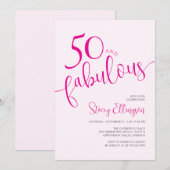 Vijftig en Fabulous Script Roze 50ste Verjaardagsf Kaart (Voorkant / Achterkant)