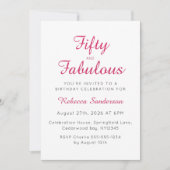 Vijftig en Fabulous Script Roze 50ste Verjaardagsf Kaart (Voorkant)