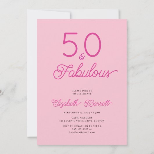 Vijftig en Fabulous Script Roze 50ste Verjaardagsf Kaart (Voorkant)