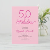 Vijftig en Fabulous Script Roze 50ste Verjaardagsf Kaart (Staand voorkant)