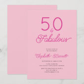Vijftig en Fabulous Script Roze 50ste Verjaardagsf Kaart (Voorkant / Achterkant)