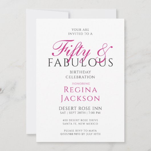 Vijftig en Fabulous Script Roze 50ste Verjaardagsf Kaart (Voorkant)