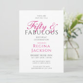 Vijftig en Fabulous Script Roze 50ste Verjaardagsf Kaart (Staand voorkant)