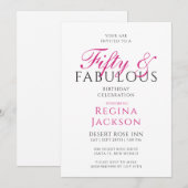Vijftig en Fabulous Script Roze 50ste Verjaardagsf Kaart (Voorkant / Achterkant)