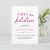 Vijftig en Fabulous Script Roze 50ste Verjaardagsf Kaart (Staand voorkant)