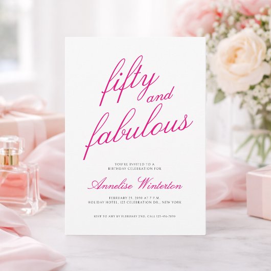 Vijftig en Fabulous Script Roze 50ste Verjaardagsf Kaart