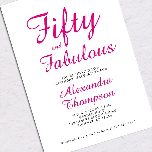 Vijftig en Fabulous Script Roze 50ste Verjaardagsf Kaart
