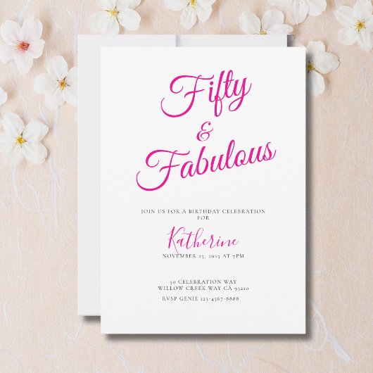 Vijftig en Fabulous Script Roze 50ste Verjaardagsf Kaart