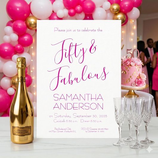 Vijftig en Fabulous Script Roze 50ste Verjaardagsf Kaart