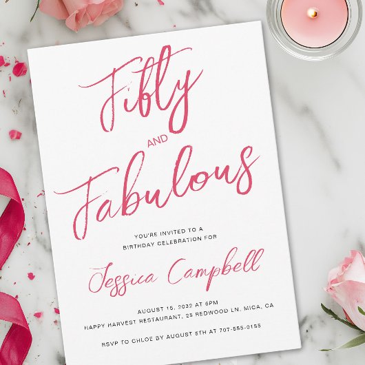 Vijftig en Fabulous Script Roze 50ste Verjaardagsf Kaart