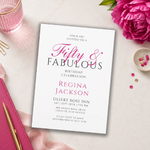 Vijftig en Fabulous Script Roze 50ste Verjaardagsf Kaart