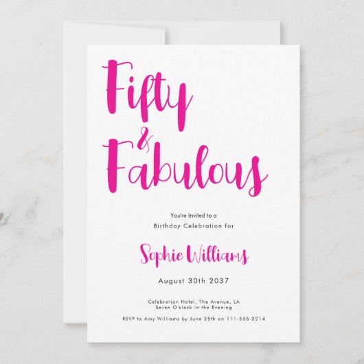 Vijftig en Fabulous Script Roze 50ste Verjaardagsf Kaart (Voorkant)