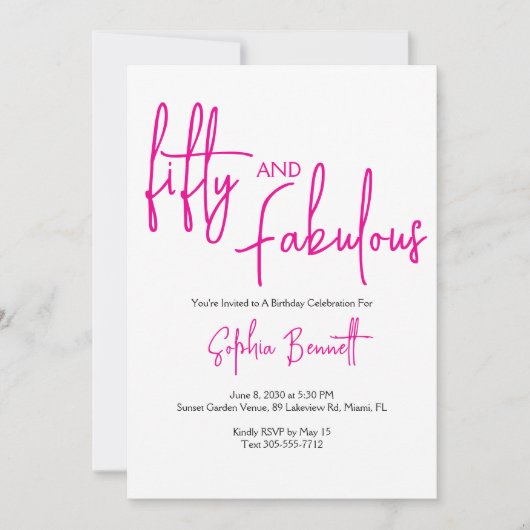 Vijftig en Fabulous Script Roze 50ste Verjaardagsf Kaart (Voorkant)