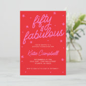 Vijftig en Fabulous Script Roze Rood 50e Verjaarda Kaart (Staand voorkant)
