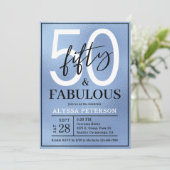 Vijftig en Fabulous Stofblauw Script 50ste Verjaar Kaart (Staand voorkant)
