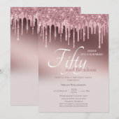 Vijftig en Fabulous Surprise Pink Glitter Birthday Kaart (Voorkant / Achterkant)