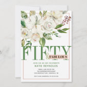 Vijftig en Fabulous White Floral Birthday Kaart (Voorkant)
