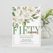 Vijftig en Fabulous White Floral Birthday Kaart (Staand voorkant)