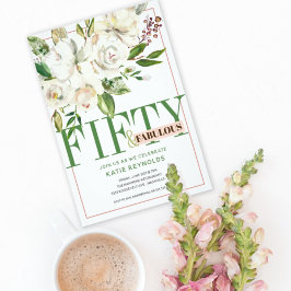 Vijftig en Fabulous White Floral Birthday Kaart