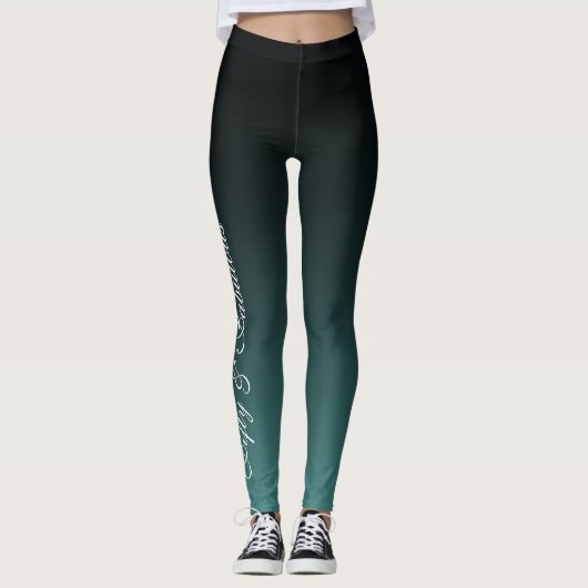 Vijftig en Fabulous White op Blauwgroen en zwarte  Leggings (Voorkant)