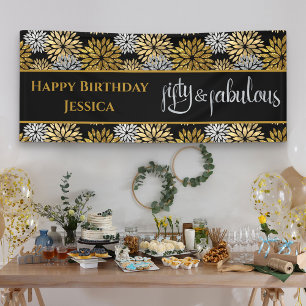 Vijftig en Fabulous Zwart en Goud Gelukkige Verjaa Spandoek