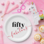 Vijftig en Fabulous Zwart en Rood Script Papieren Bordje (Feest)