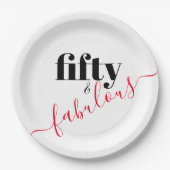 Vijftig en Fabulous Zwart en Rood Script Papieren Bordje (Voorkant)