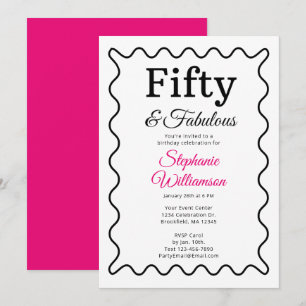 Vijftig en Fabulous Zwart en Roze Script Kaart