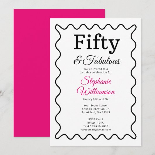 Vijftig en Fabulous Zwart en Roze Script Kaart (Voorkant / Achterkant)