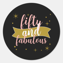 Vijftig en Fabulous Zwart Goud Blush Roze Ronde Sticker