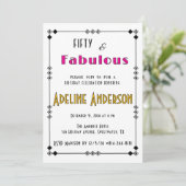 Vijftig en Fabulous Zwart Goud Roze Art Deco Kaart (Staand voorkant)