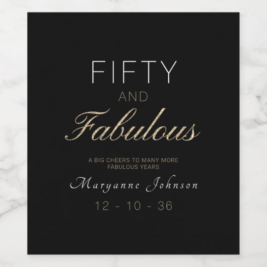 Vijftig en Fabulous Zwart Goud Wijn Etiket (Enkel label)