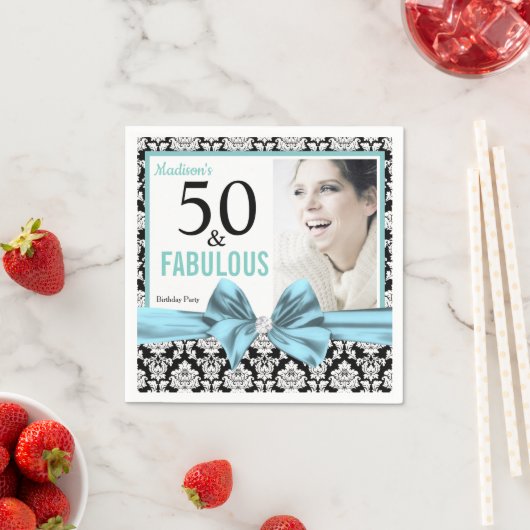 Vijftig en Fabulous zwart wit damast Verjaardag Servet (Insitu)