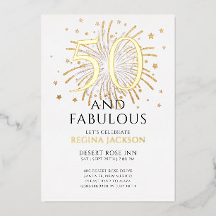 Vijftig en Fabulous Zwart Witte 50ste Verjaardagsf Folie Uitnodiging