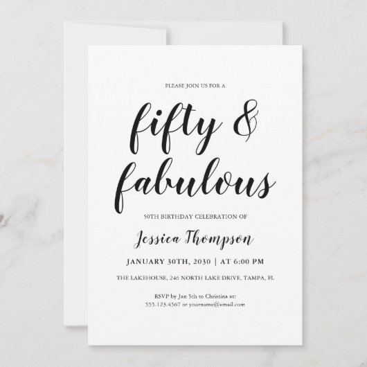 Vijftig en Fabulous Zwarte Script 50e Verjaardag Kaart (Voorkant)