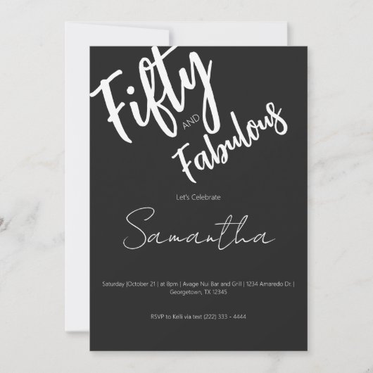 Vijftig en Fabulous Zwarte Script 50ste Verjaardag Kaart (Voorkant)