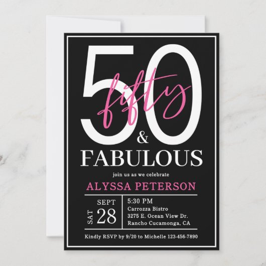 Vijftig en Fabulous Zwarte Script 50ste Verjaardag Kaart (Voorkant)
