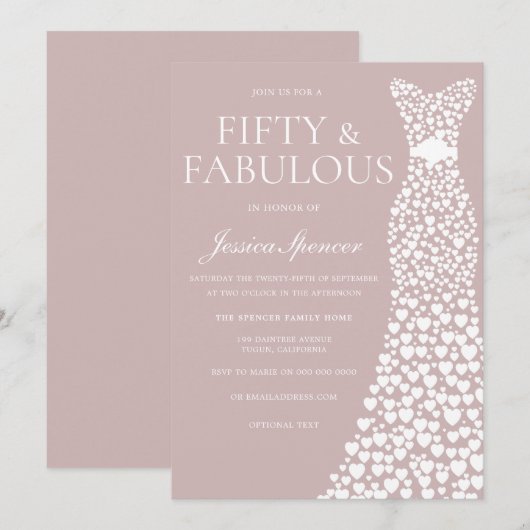 Vijftig en fantastisch! Dusty Pink & White 50ste v Kaart (Voorkant / Achterkant)