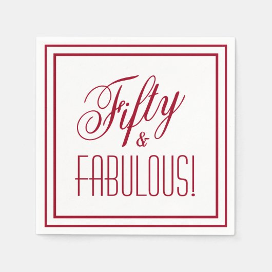 Vijftig en fantastisch! Rode rand 50ste verjaardag Servet (Voorkant)