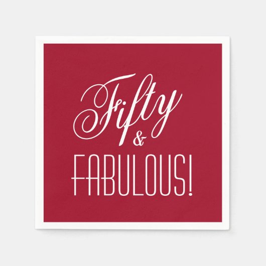 Vijftig en fantastisch! Rood & Wit 50ste Verjaarda Servet (Voorkant)