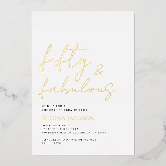 Vijftig en Fantastisch Script Gouden 50ste Verjaar Folie Uitnodiging (Voorkant)