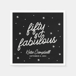 Vijftig en Fantastisch Script Zwart Wit Verjaardag Servet