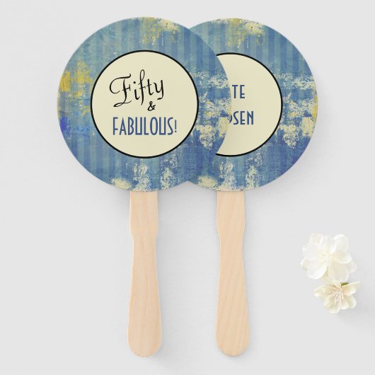 Vijftig en fantastisch! Verjaardag Urban Ecru gepe Handwaaier (Voorkant en achterkant)