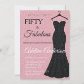 Vijftig en Fantastisch Zwart en Roze Glitters 50e Kaart (Voorkant)