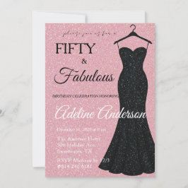 Vijftig en Fantastisch Zwart en Roze Glitters 50e Kaart