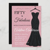 Vijftig en Fantastisch Zwart en Roze Glitters 50e Kaart (Voorkant / Achterkant)