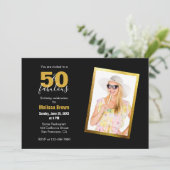 Vijftig en fantastisch zwart goud moderne 50e verj kaart (Staand voorkant)