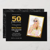 Vijftig en fantastisch zwart goud moderne 50e verj kaart (Voorkant / Achterkant)