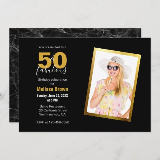 Vijftig en fantastisch zwart goud moderne 50e verj kaart (Voorkant / Achterkant)