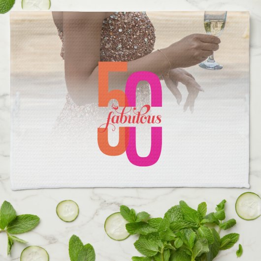 Vijftig en fantastische 50ste verjaardag foto theedoek (Gevouwen)